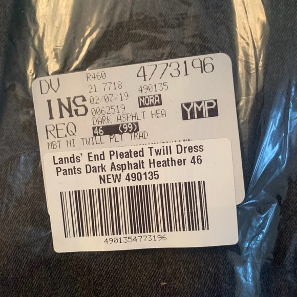 NWT LANDS' END PLEATED TWILL DRESS PANTS DARK ASPHALT HEATHER (GRAY) 46 - Picture 4 of 8
